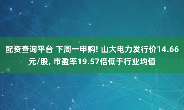 配资查询平台 下周一申购! 山大电力发行价14.66元/股, 市盈率19.57倍低于行业均值