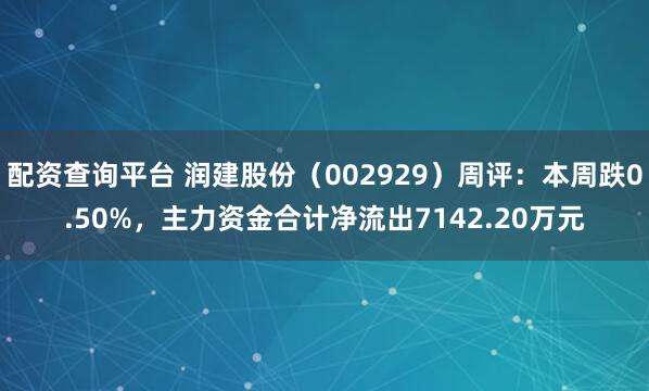 配资查询平台 润建股份（002929）周评：本周跌0.50%，主力资金合计净流出7142.20万元